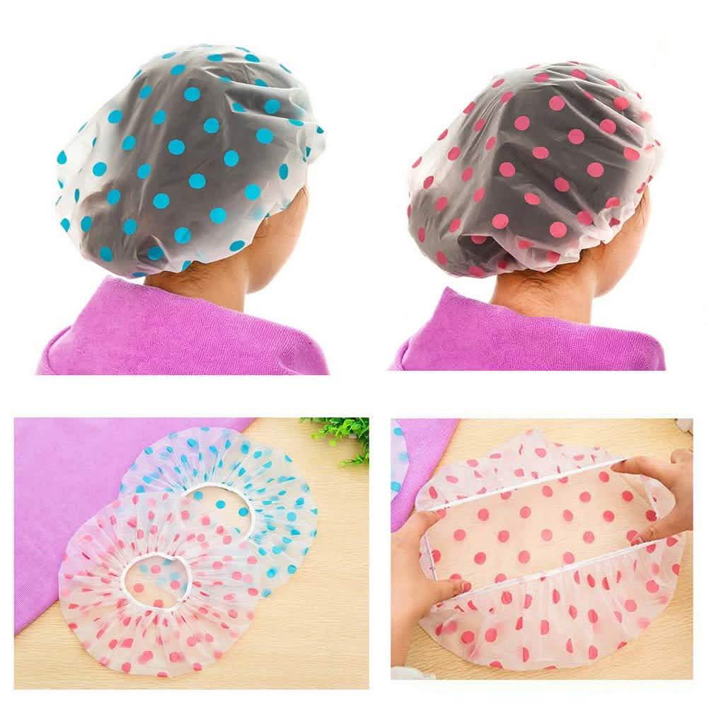 6-Pack: Reusable Shower Caps Elastic Band Bath Hair Hat