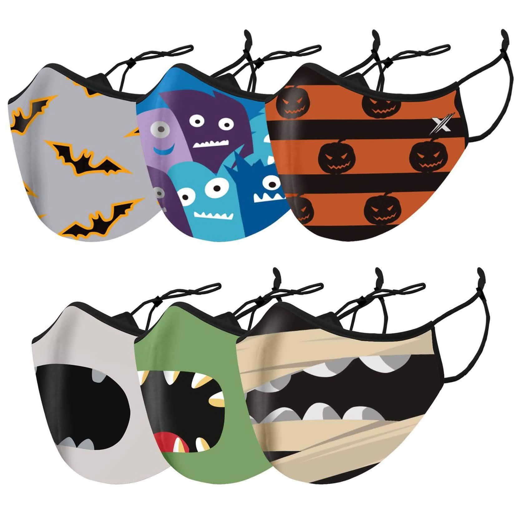 6-Pack: Two-Layer Reusable Halloween Kids Face Mask With Adjustable Earloop
