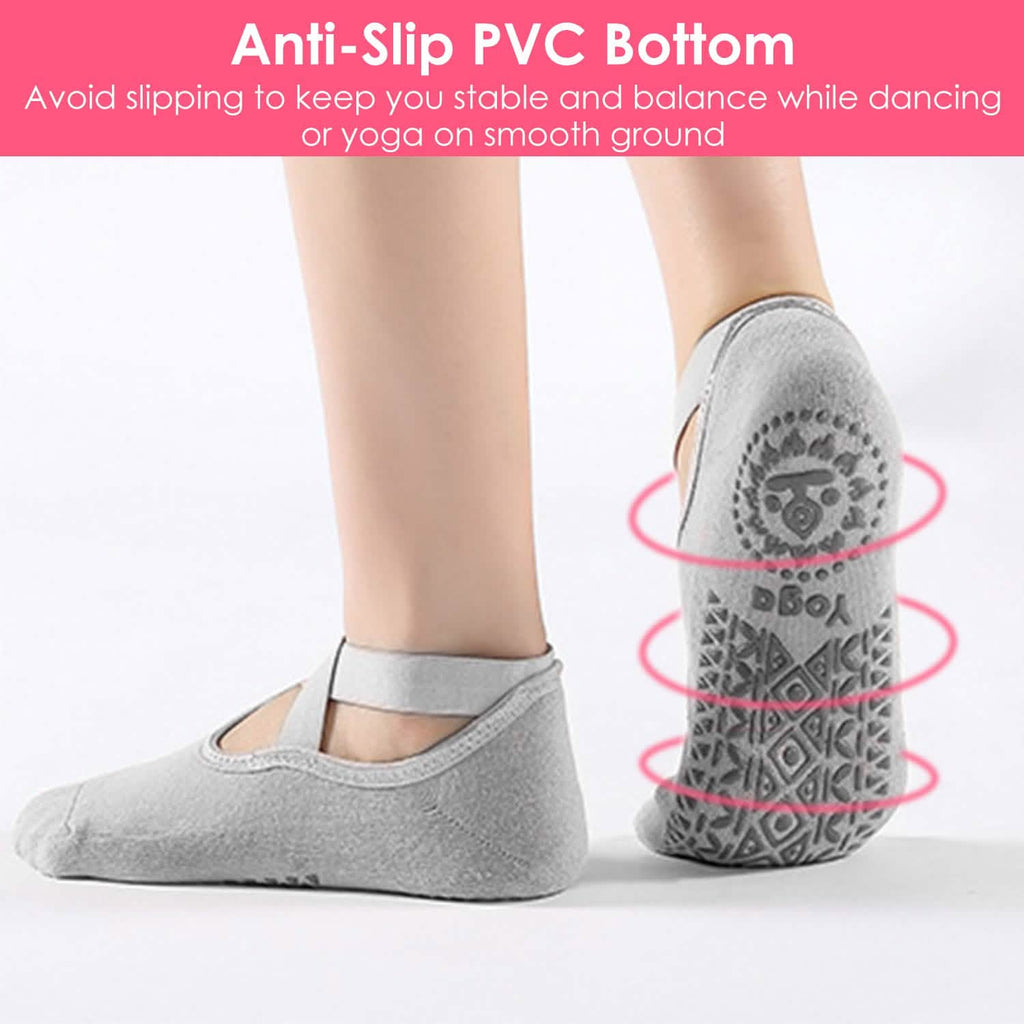 6-Pack: Women Yoga Socks with Straps Non-Slip Grips