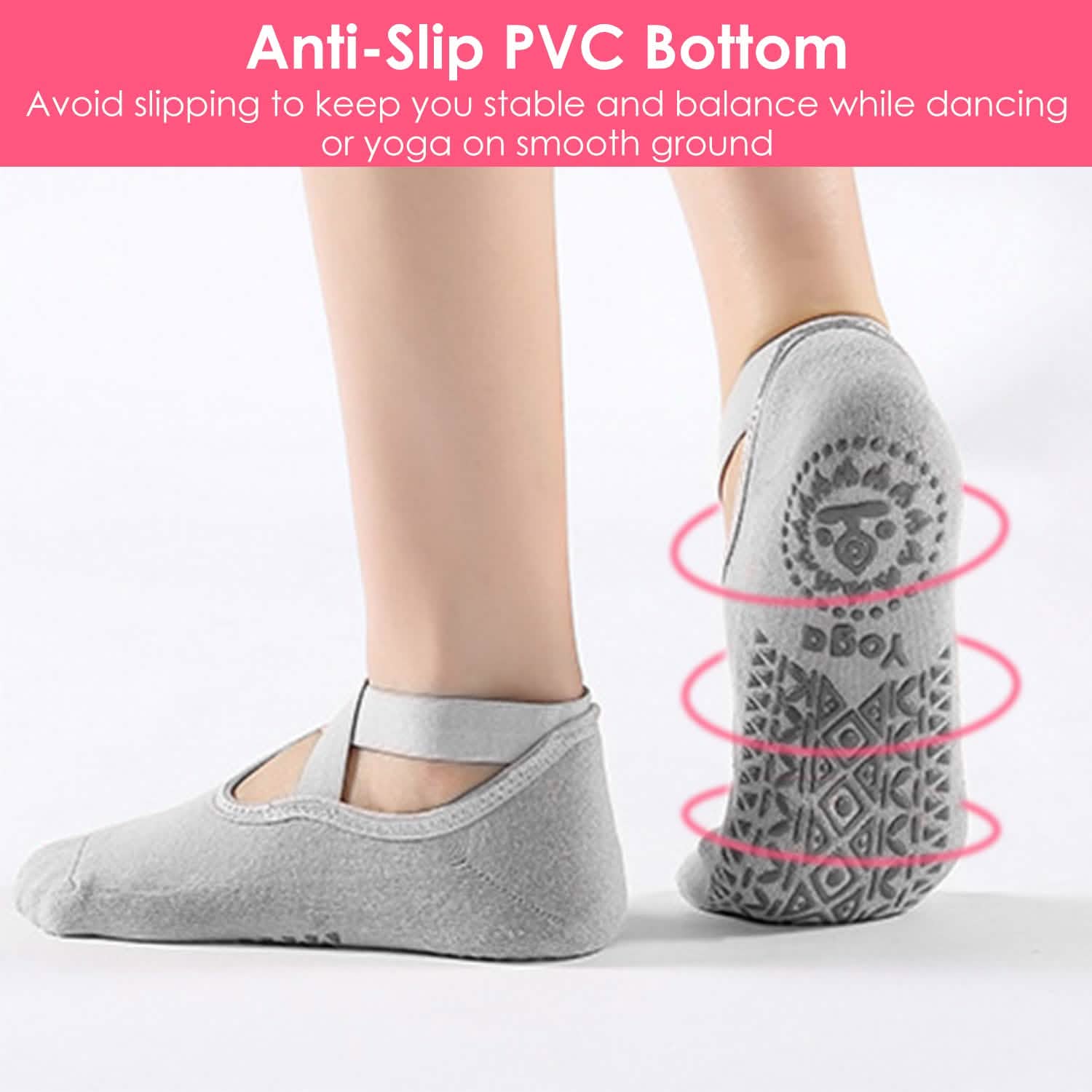 6-Pack: Women Yoga Socks with Straps Non-Slip Grips