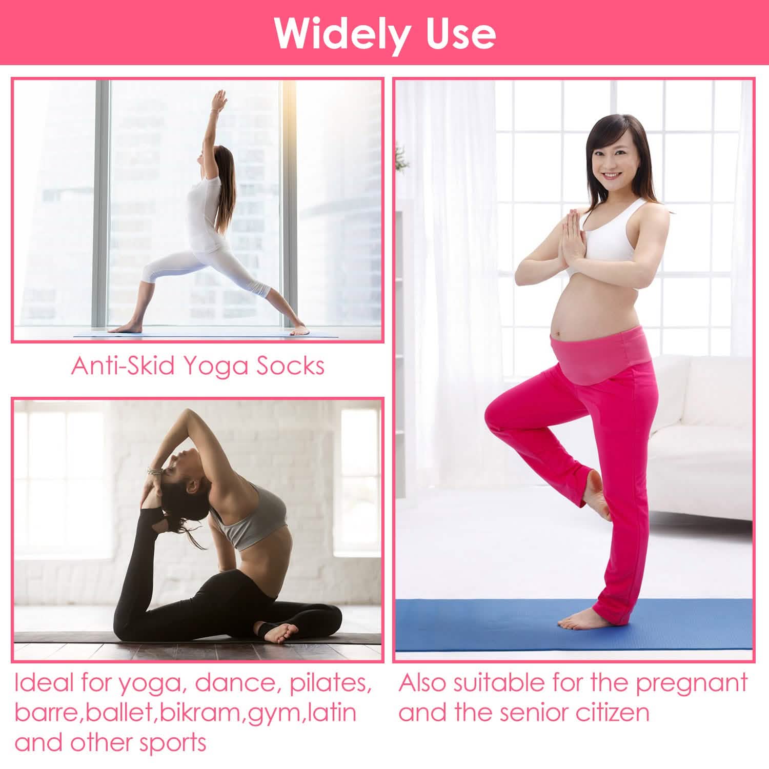 6-Pack: Women Yoga Socks with Straps Non-Slip Grips