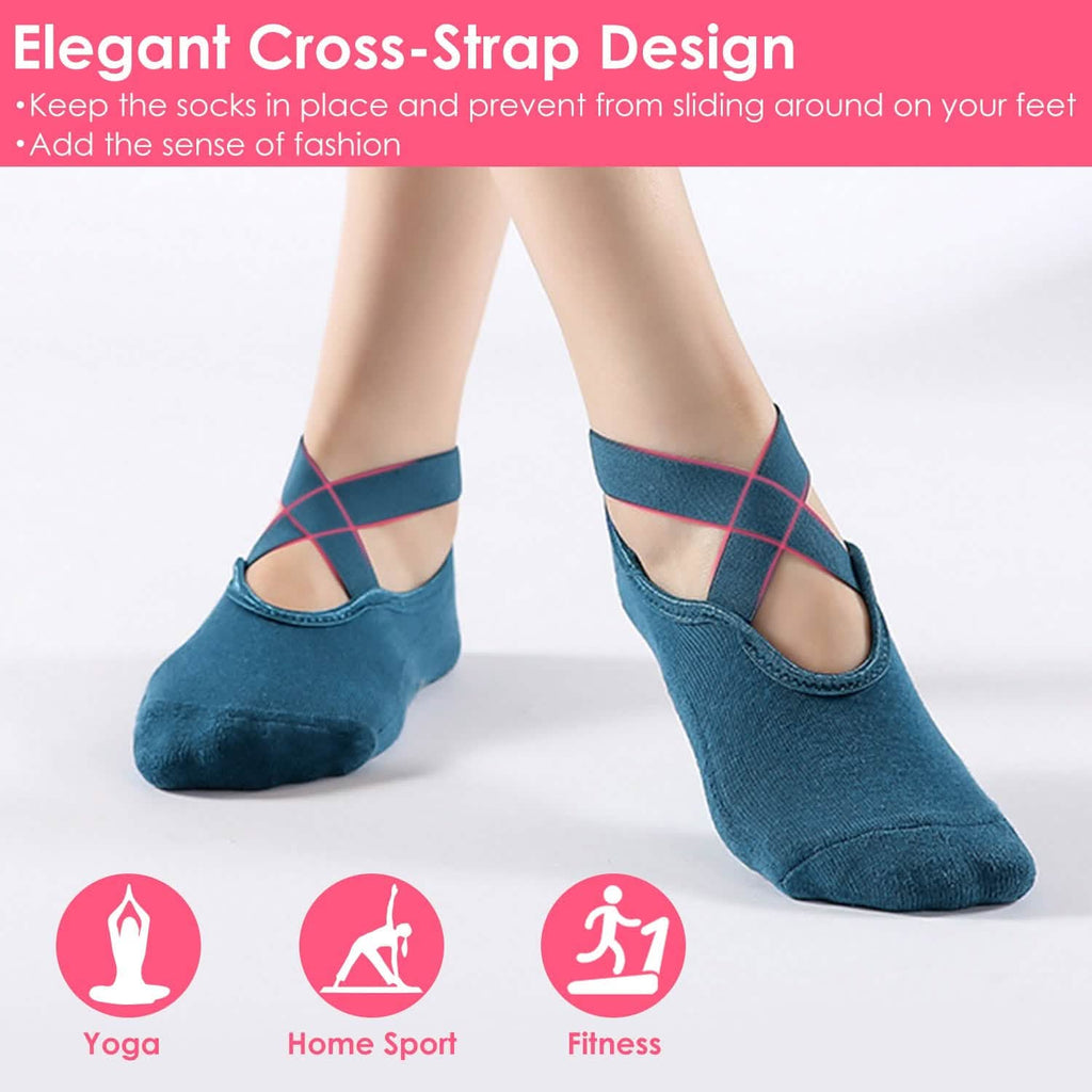 6-Pack: Women Yoga Socks with Straps Non-Slip Grips