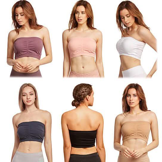 6-Pack: Women's Seamless Bandeau Tube Padded Bralettes