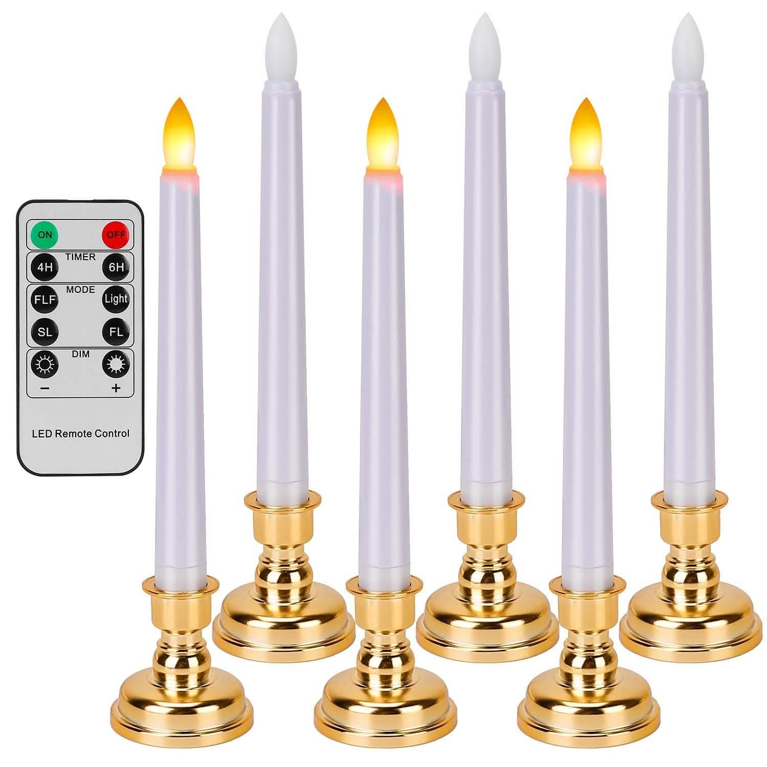 6-Packs: Flameless Taper Candles with 4 Light Modes and Remote Control