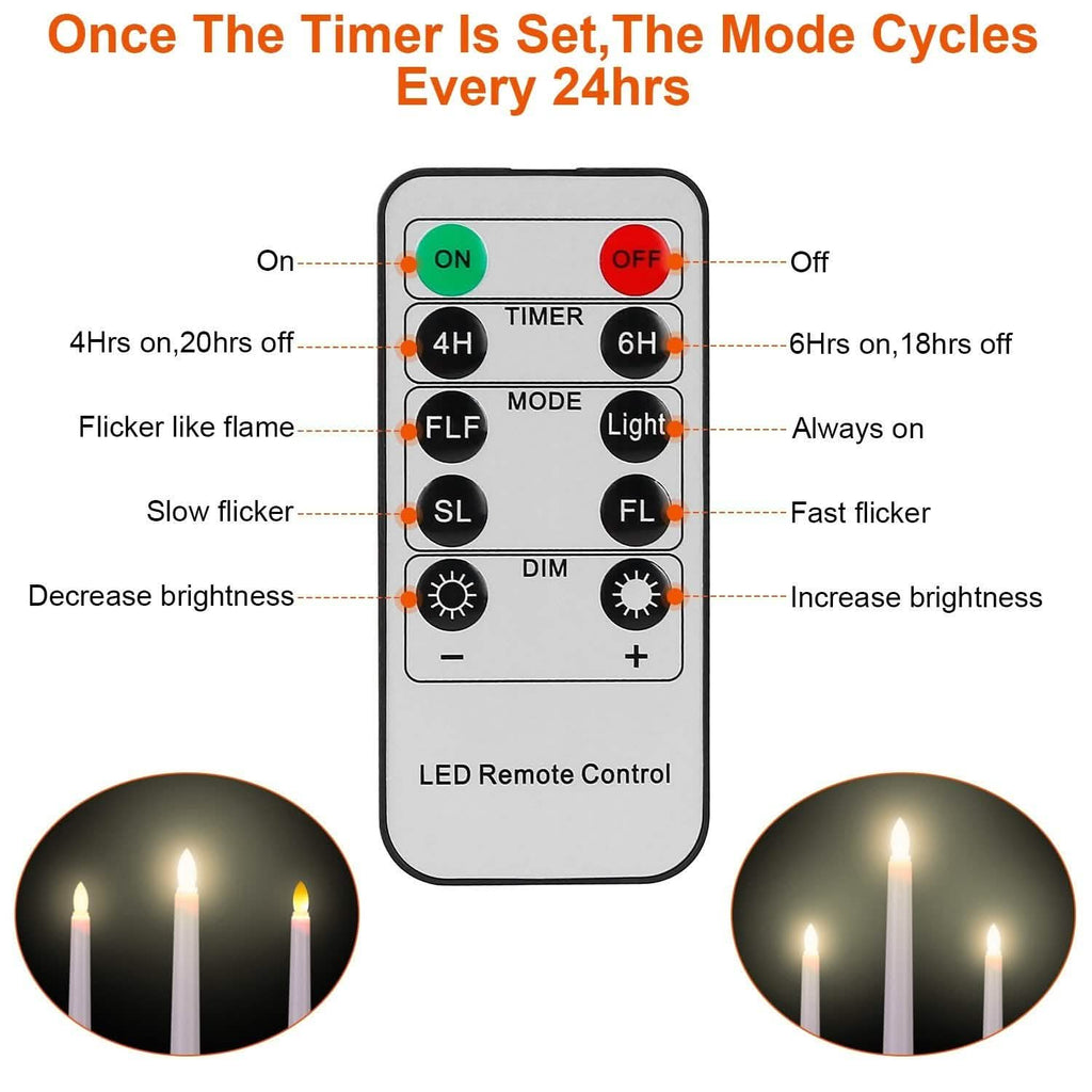 6-Packs: Flameless Taper Candles with 4 Light Modes and Remote Control