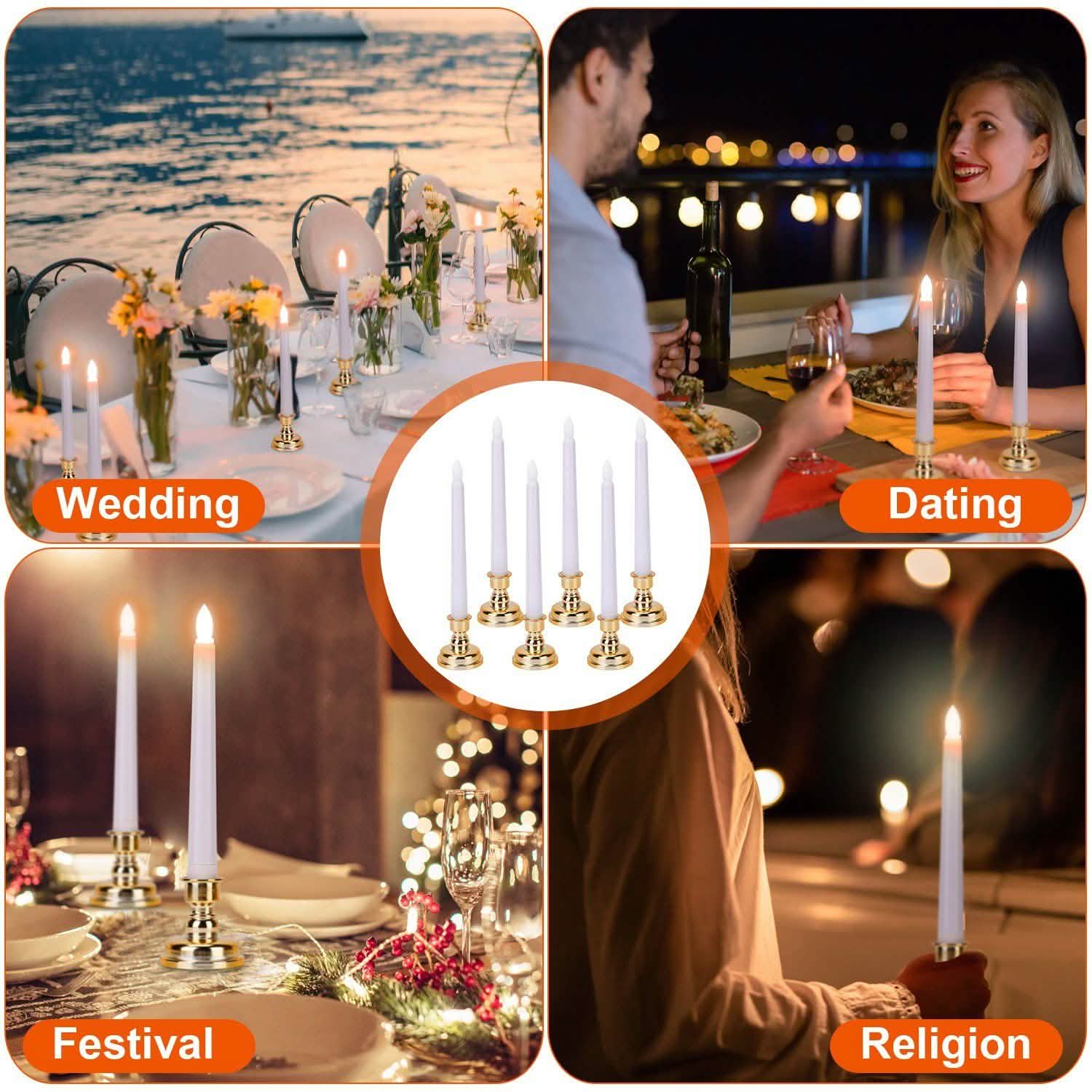 6-Packs: Flameless Taper Candles with 4 Light Modes and Remote Control