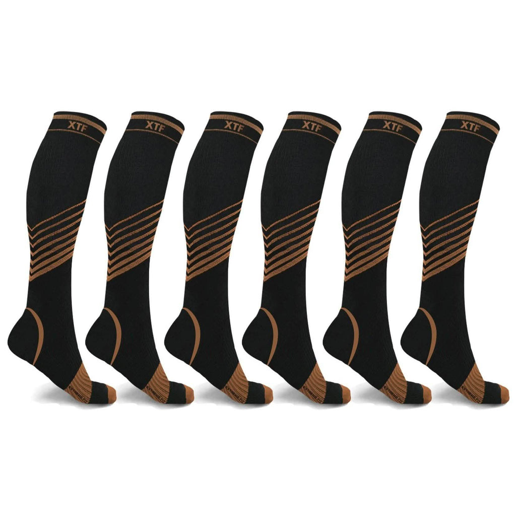 6-Pairs: Ultra V-Striped Knee-Length Compression Socks