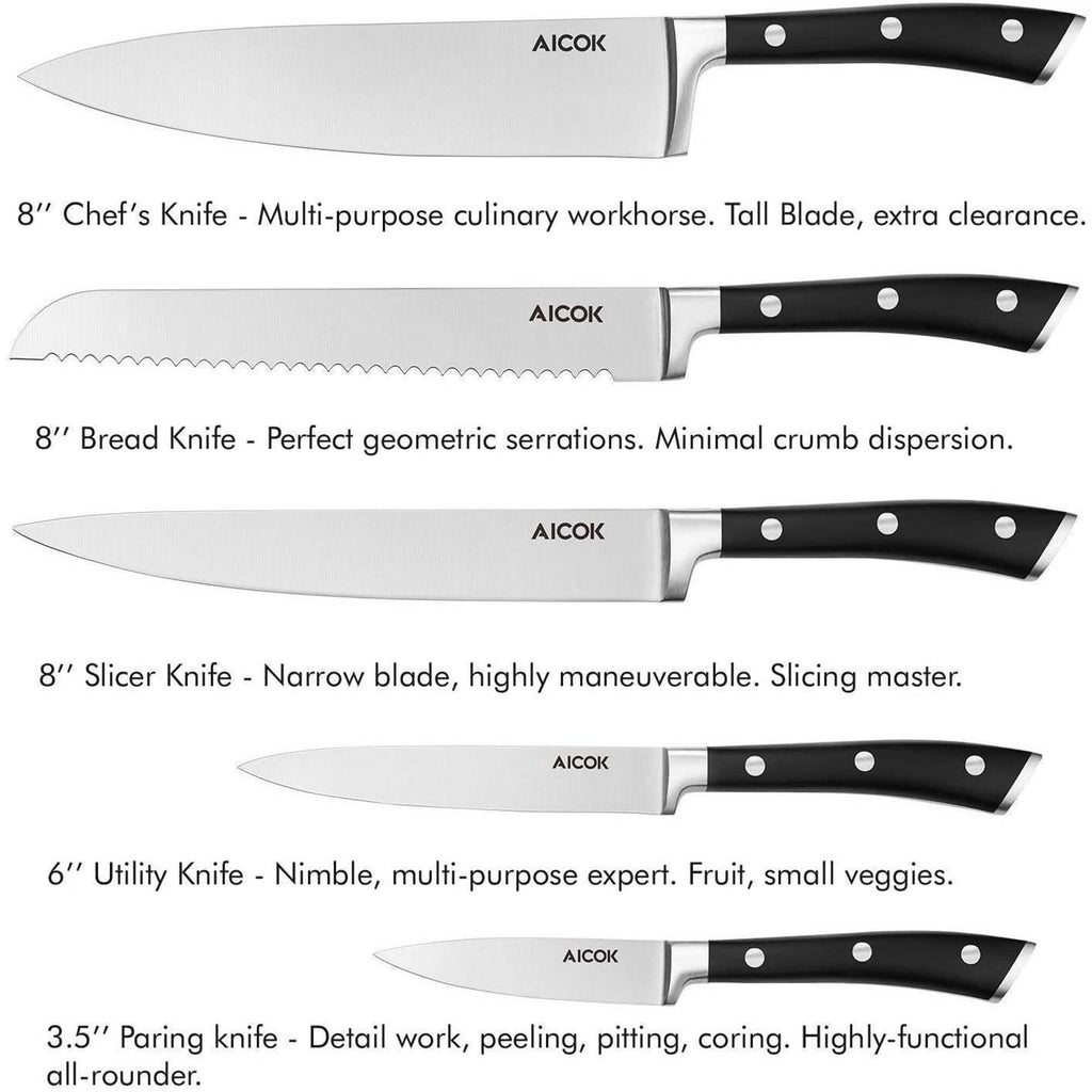 6-Piece: Aicok German Stainless Steel Kitchen Knife Set