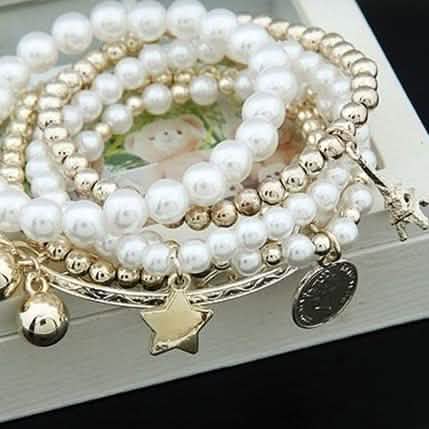 6-Piece: Multi Layer Pearl Bracelet Set