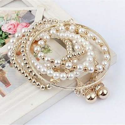 6-Piece: Multi Layer Pearl Bracelet Set