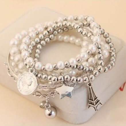 6-Piece: Multi Layer Pearl Bracelet Set