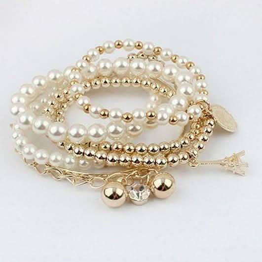 6-Piece: Multi Layer Pearl Bracelet Set