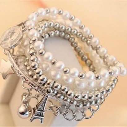 6-Piece: Multi Layer Pearl Bracelet Set