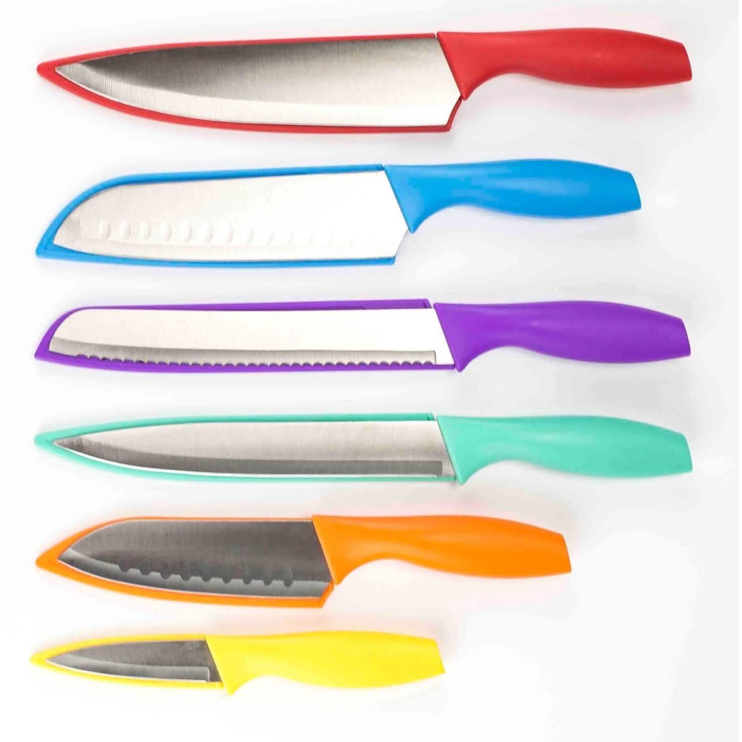 6-Piece Set: Sazon Stainless Steel Knife and Colorful Slip Covers