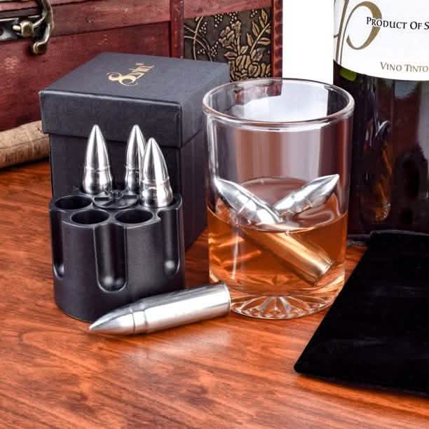 6-Piece Set: Whiskey Bullets Stainless Steel with Base