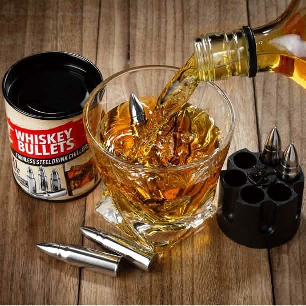 6-Piece Set: Whiskey Bullets Stainless Steel with Base