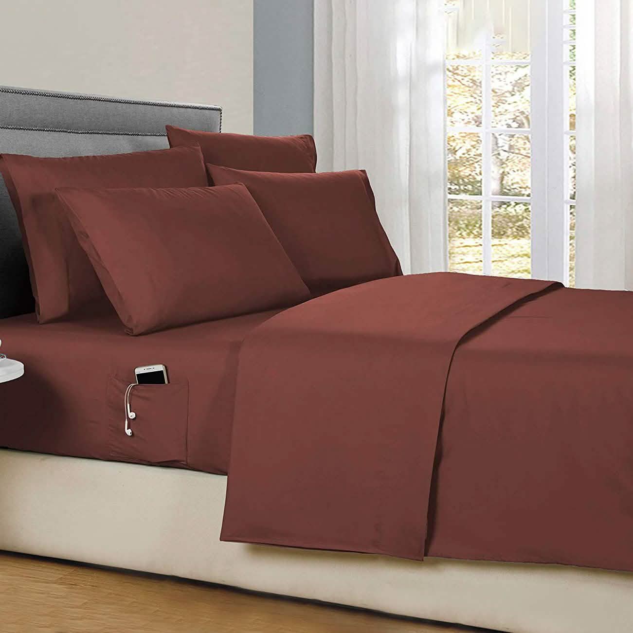 6-Piece: Solid with Side Pockets Sheet Set in Full