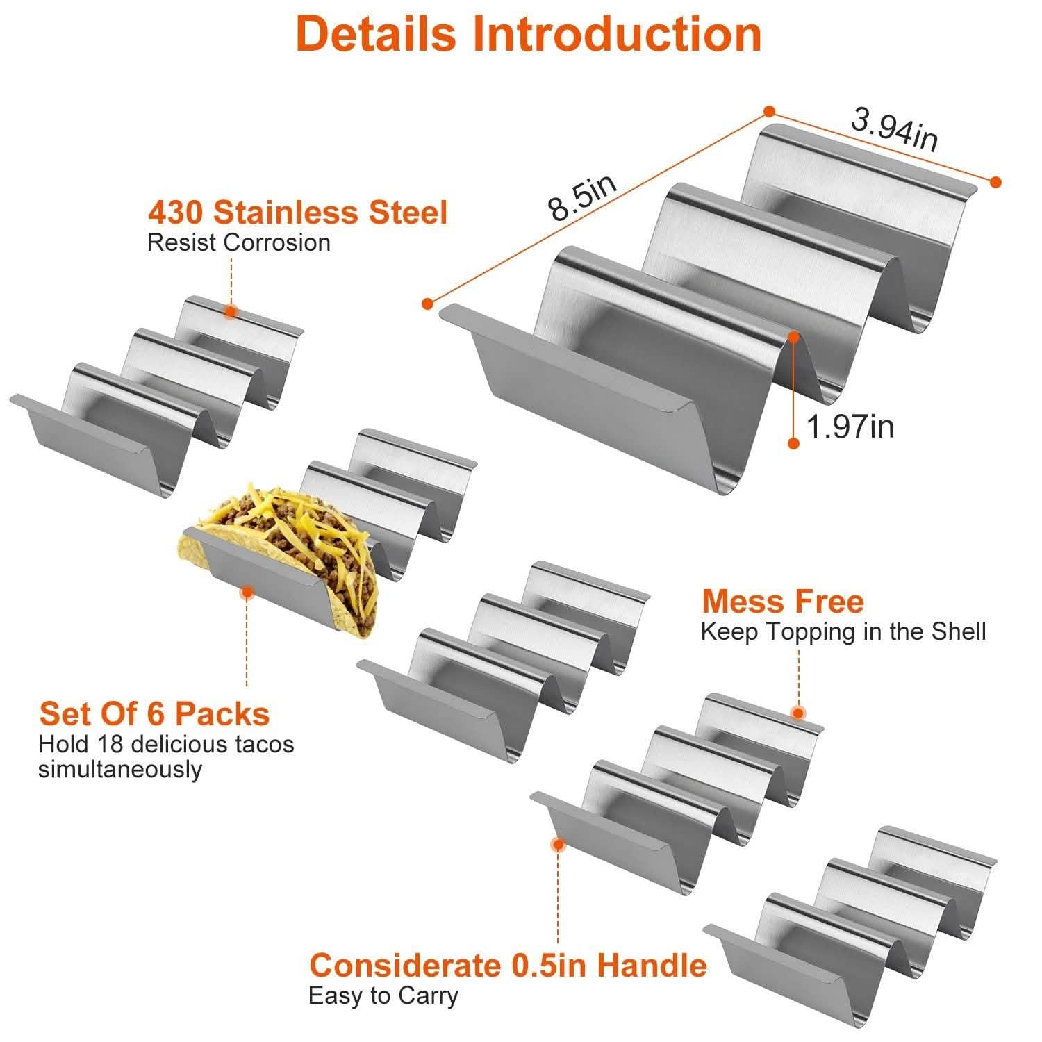 6-Piece: Stainless Steel Taco Holders