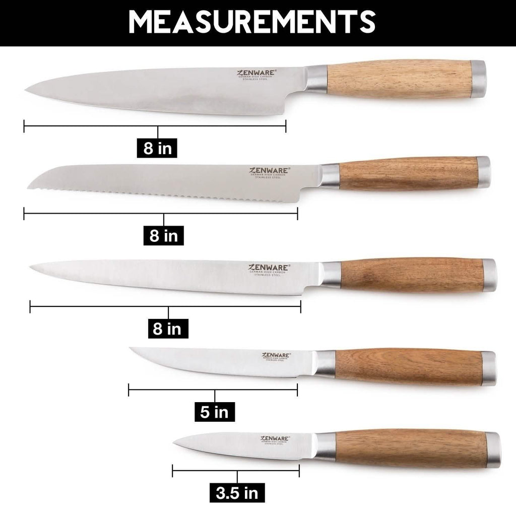 6-Piece: Zenware German Stainless Steel Kitchen Knives Set with Bamboo Magnetic Block