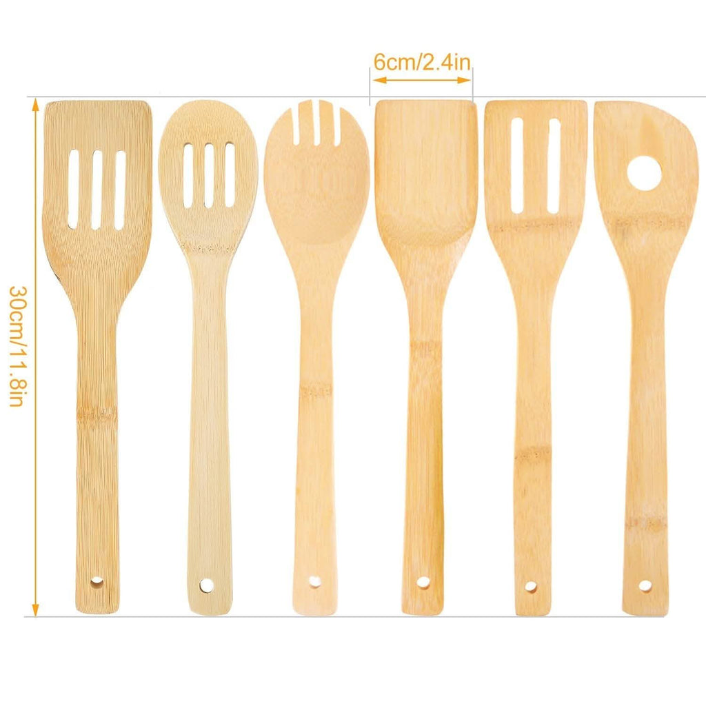 6-Pieces: Cooking Utensil Bamboo Wooden Spoons