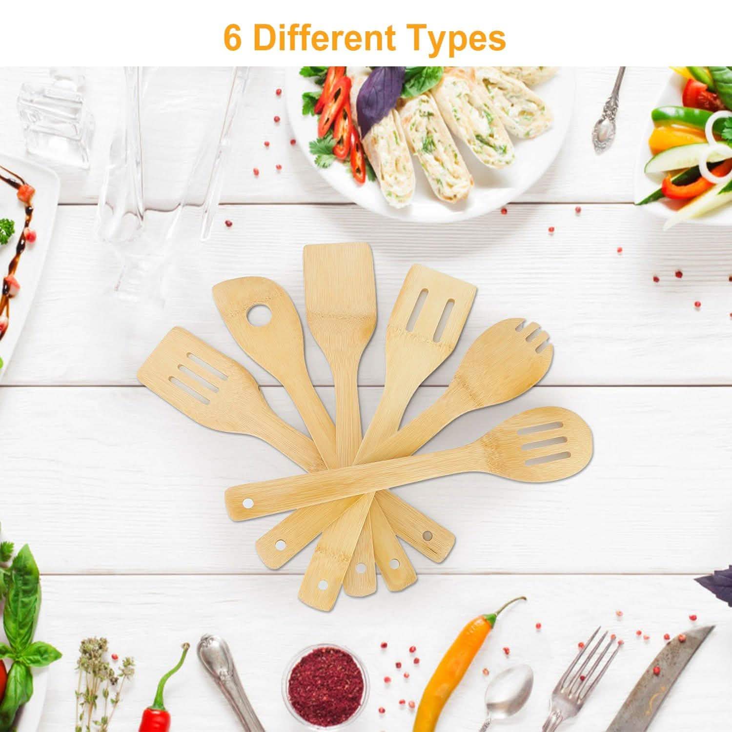 6-Pieces: Cooking Utensil Bamboo Wooden Spoons