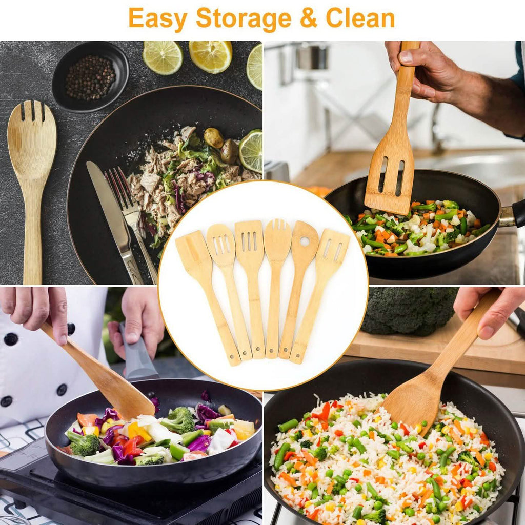 6-Pieces: Cooking Utensil Bamboo Wooden Spoons