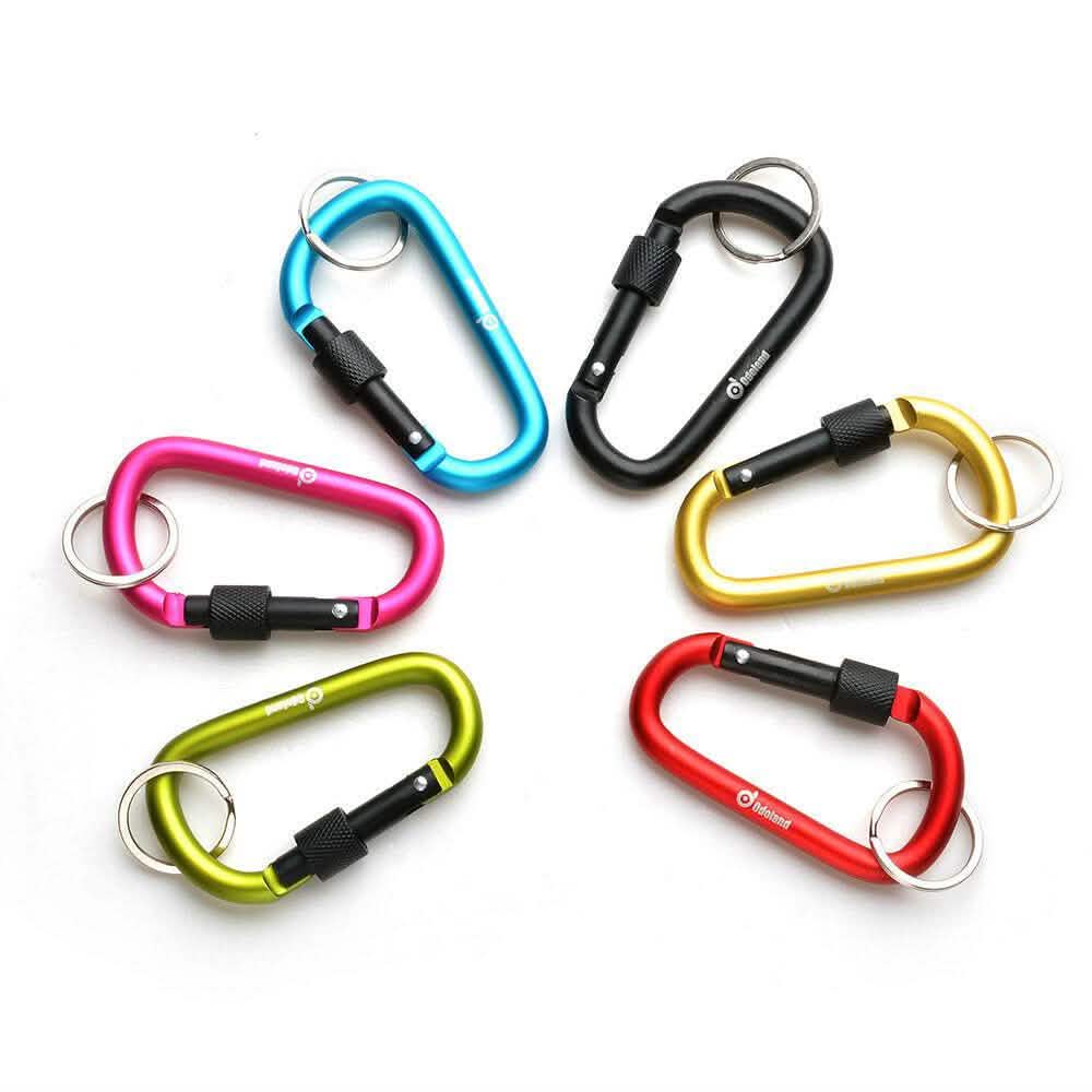 6-Pieces: D-Ring Screw Locking Carabiner Hook Clip Aluminum Camping Keychain