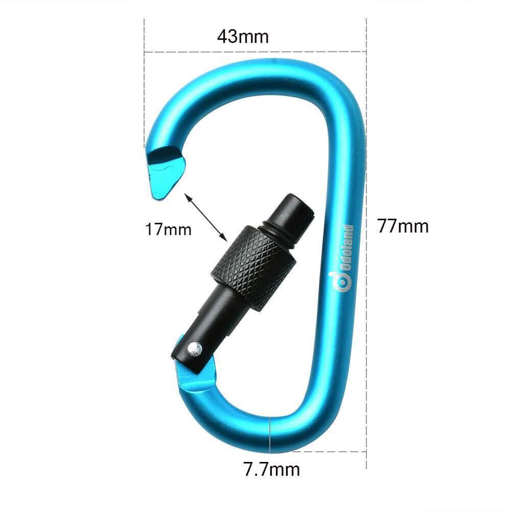 6-Pieces: D-Ring Screw Locking Carabiner Hook Clip Aluminum Camping Keychain