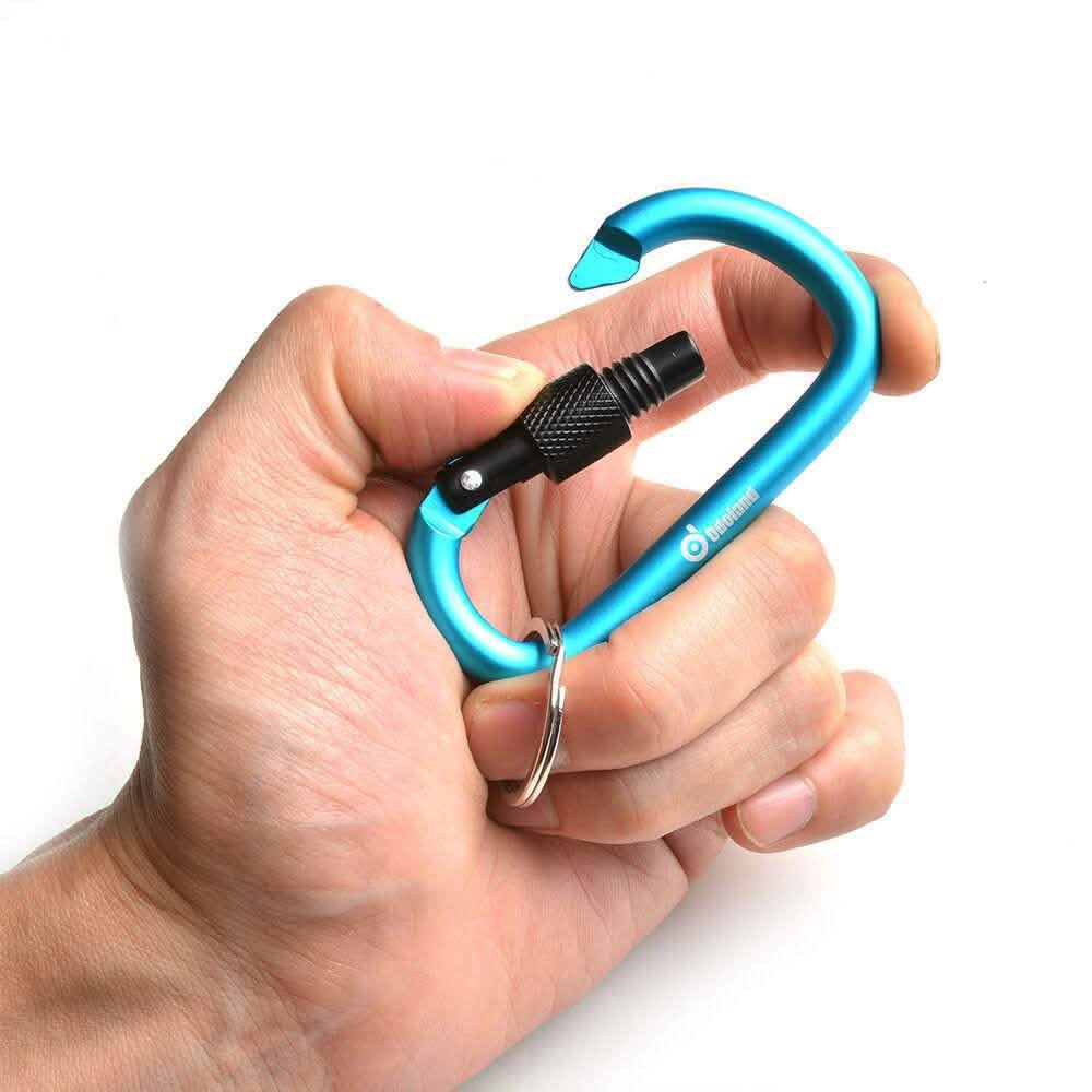 6-Pieces: D-Ring Screw Locking Carabiner Hook Clip Aluminum Camping Keychain