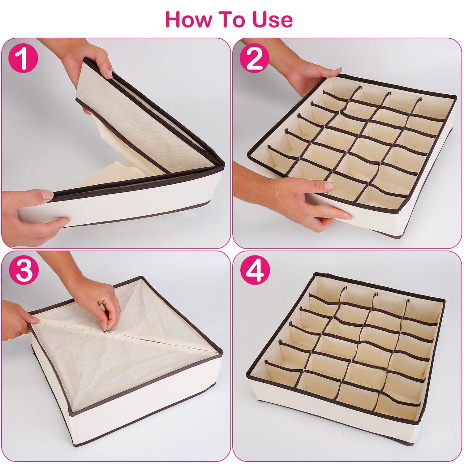 6-Pieces Set: Foldable Underwear Organizer Divider Container