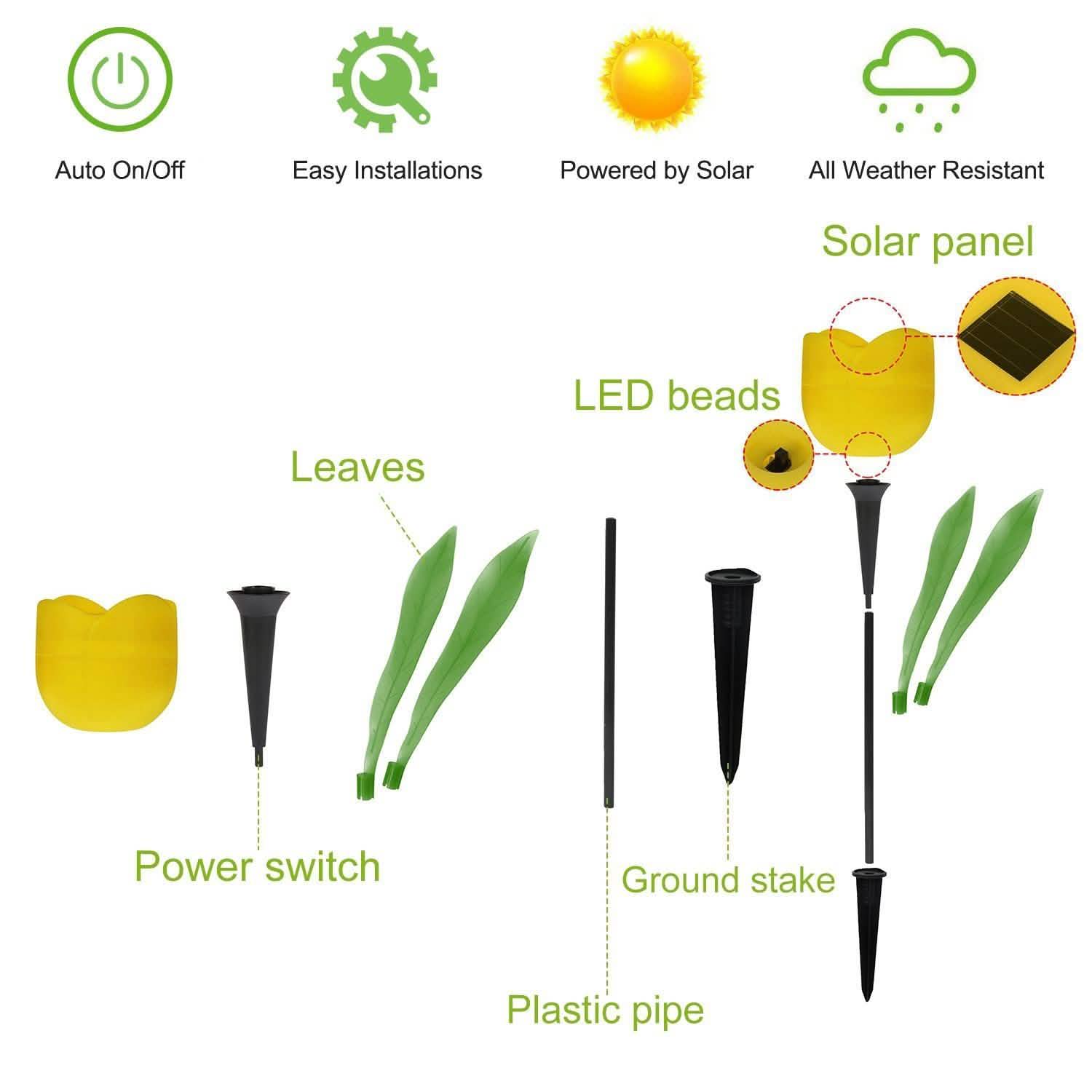 6-Pieces: Solar Garden Tulip Flower Lights