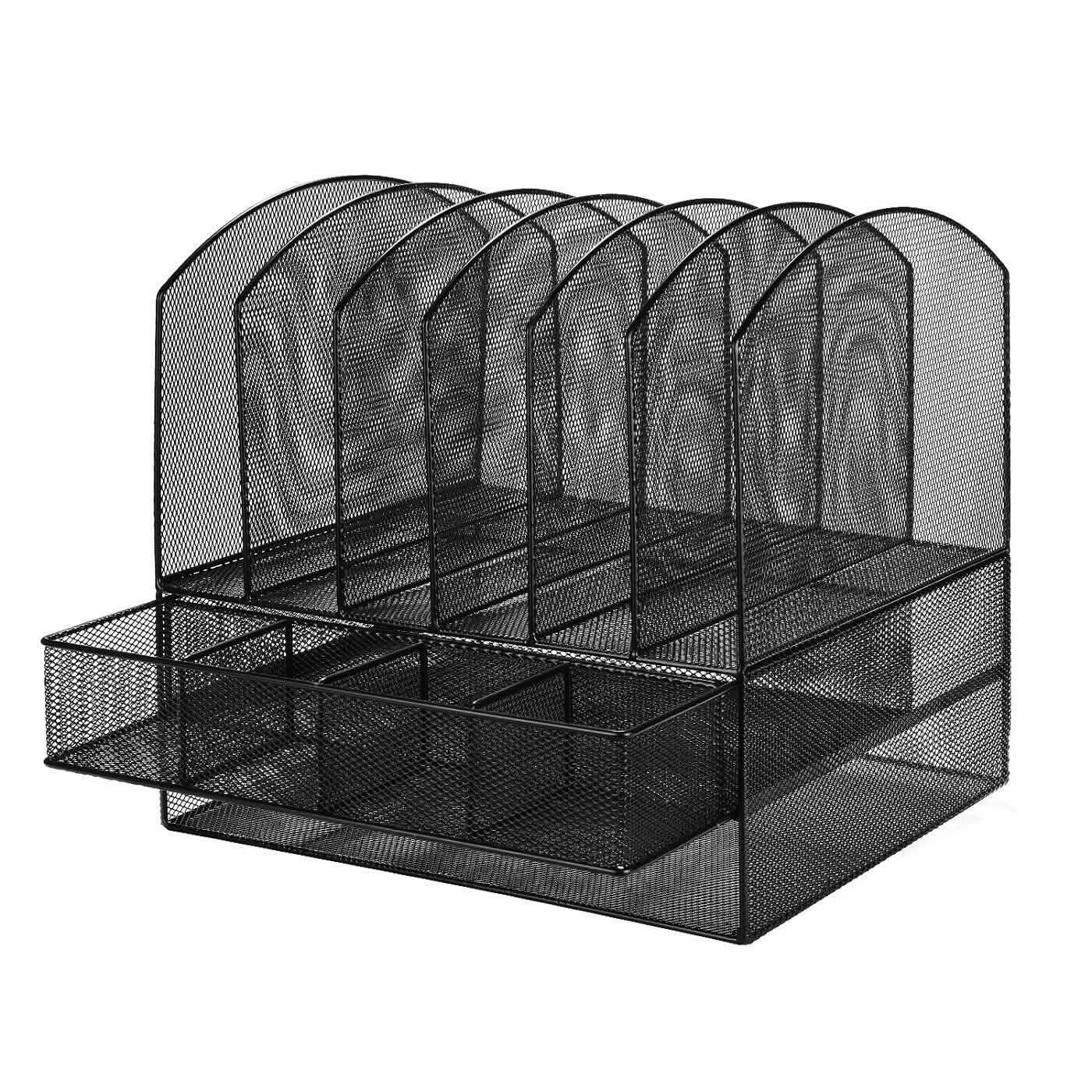 6 Trays 2 Tier Mesh Desk File Sorter Organizer Office Document Holder with Drawer