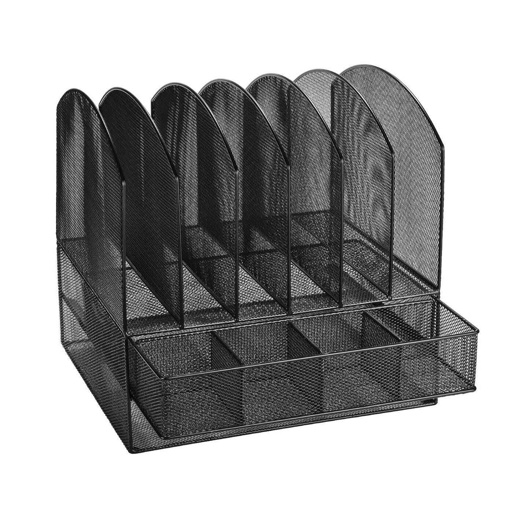6 Trays 2 Tier Mesh Desk File Sorter Organizer Office Document Holder with Drawer