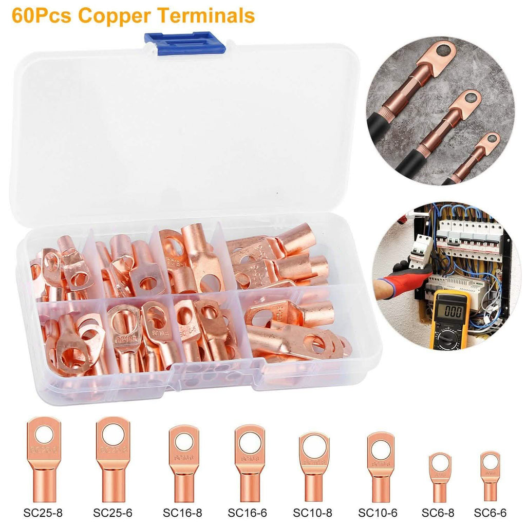 60-Piece: Battery Bare Copper Ring Lug Terminals