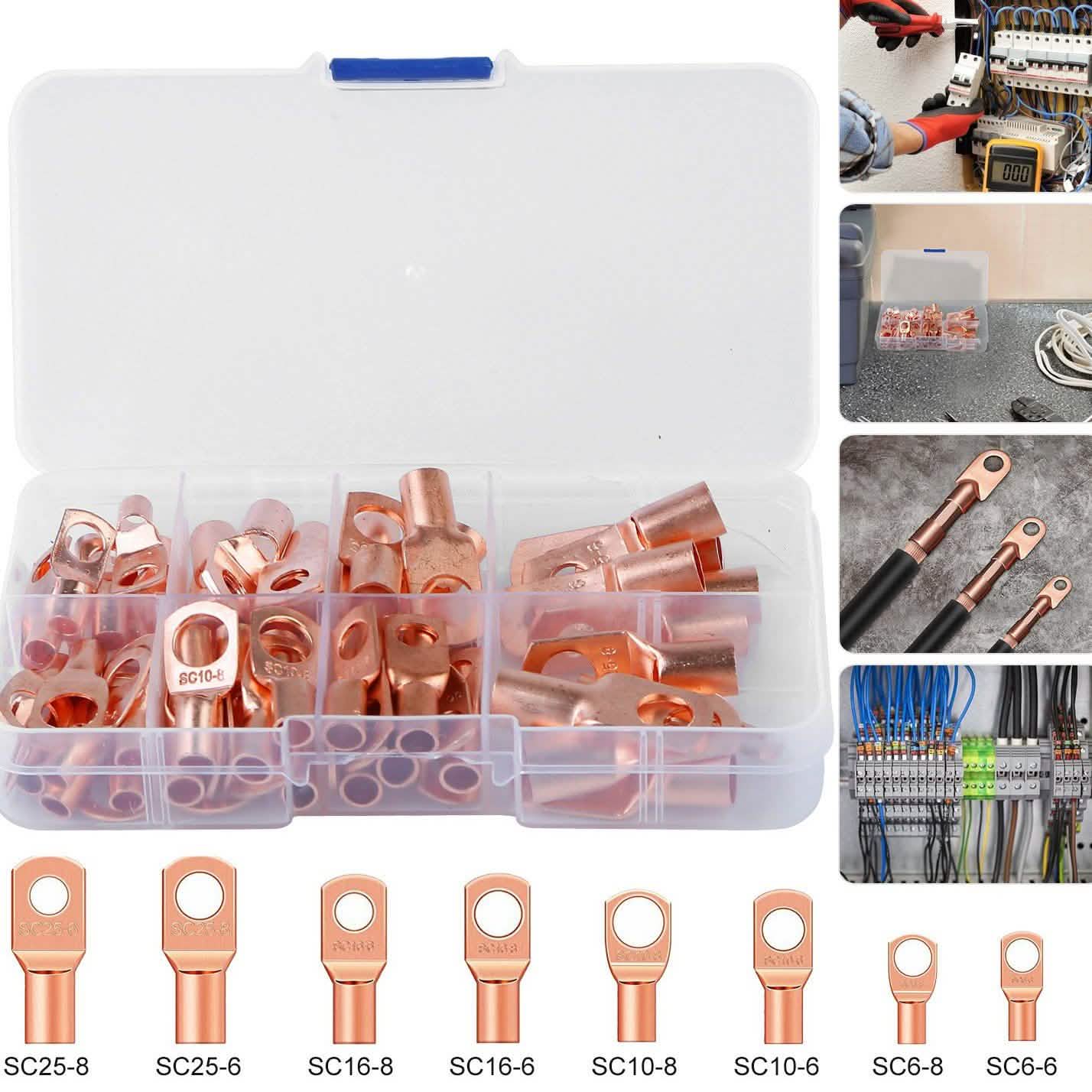 60-Piece: Battery Bare Copper Ring Lug Terminals
