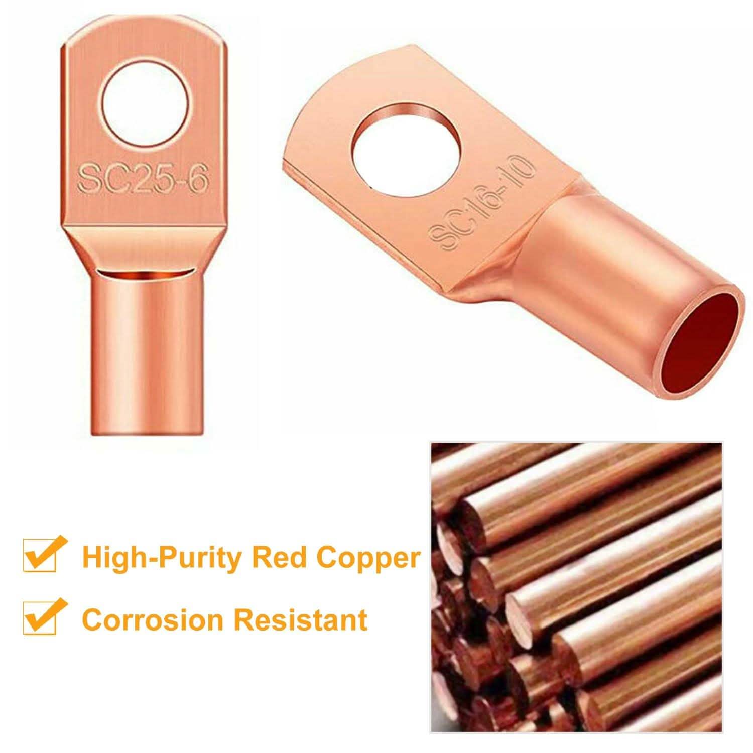 60-Piece: Battery Bare Copper Ring Lug Terminals