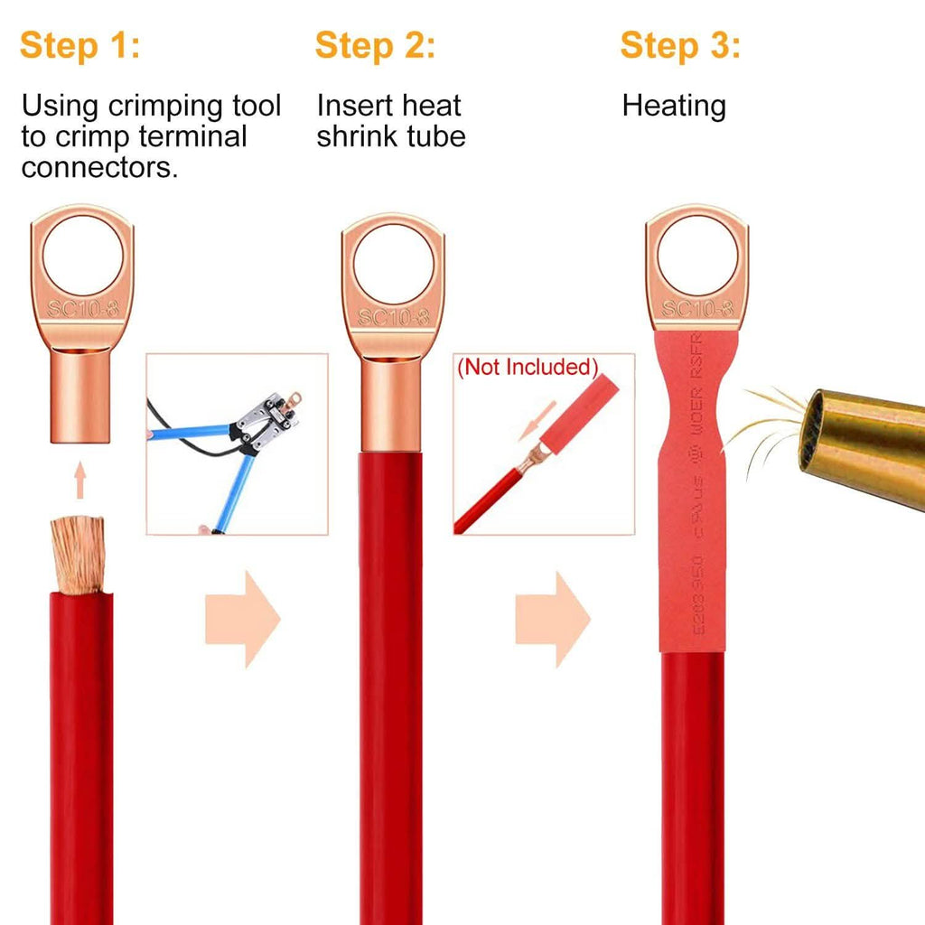 60-Piece: Battery Bare Copper Ring Lug Terminals