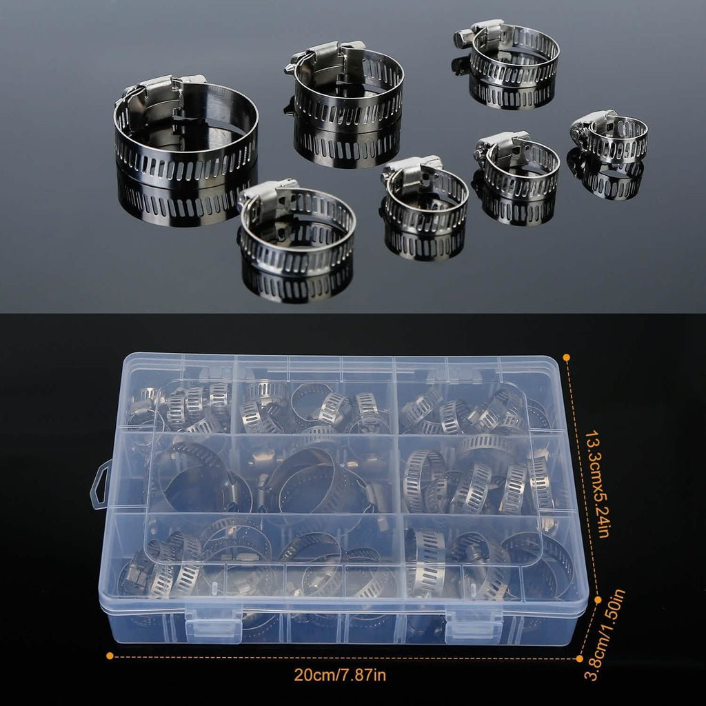 60-Pieces: Hose Clamp Stainless Steel Adjustable Worm Gear