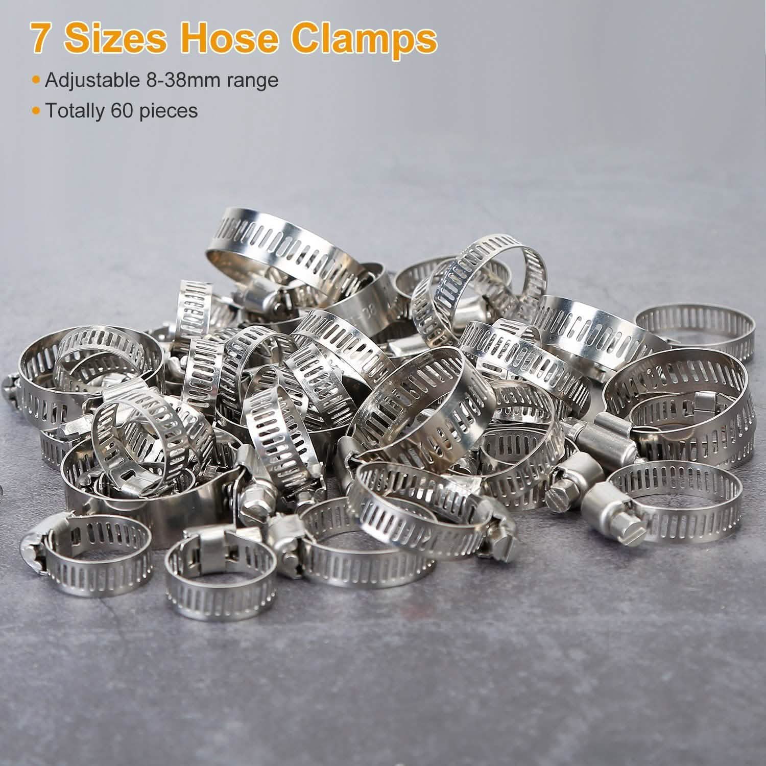 60-Pieces: Hose Clamp Stainless Steel Adjustable Worm Gear