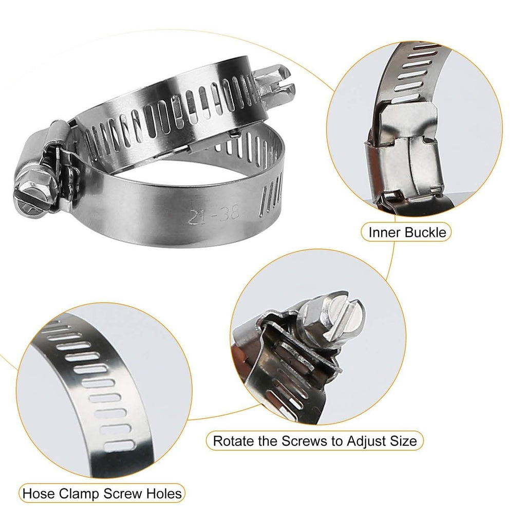 60-Pieces: Hose Clamp Stainless Steel Adjustable Worm Gear