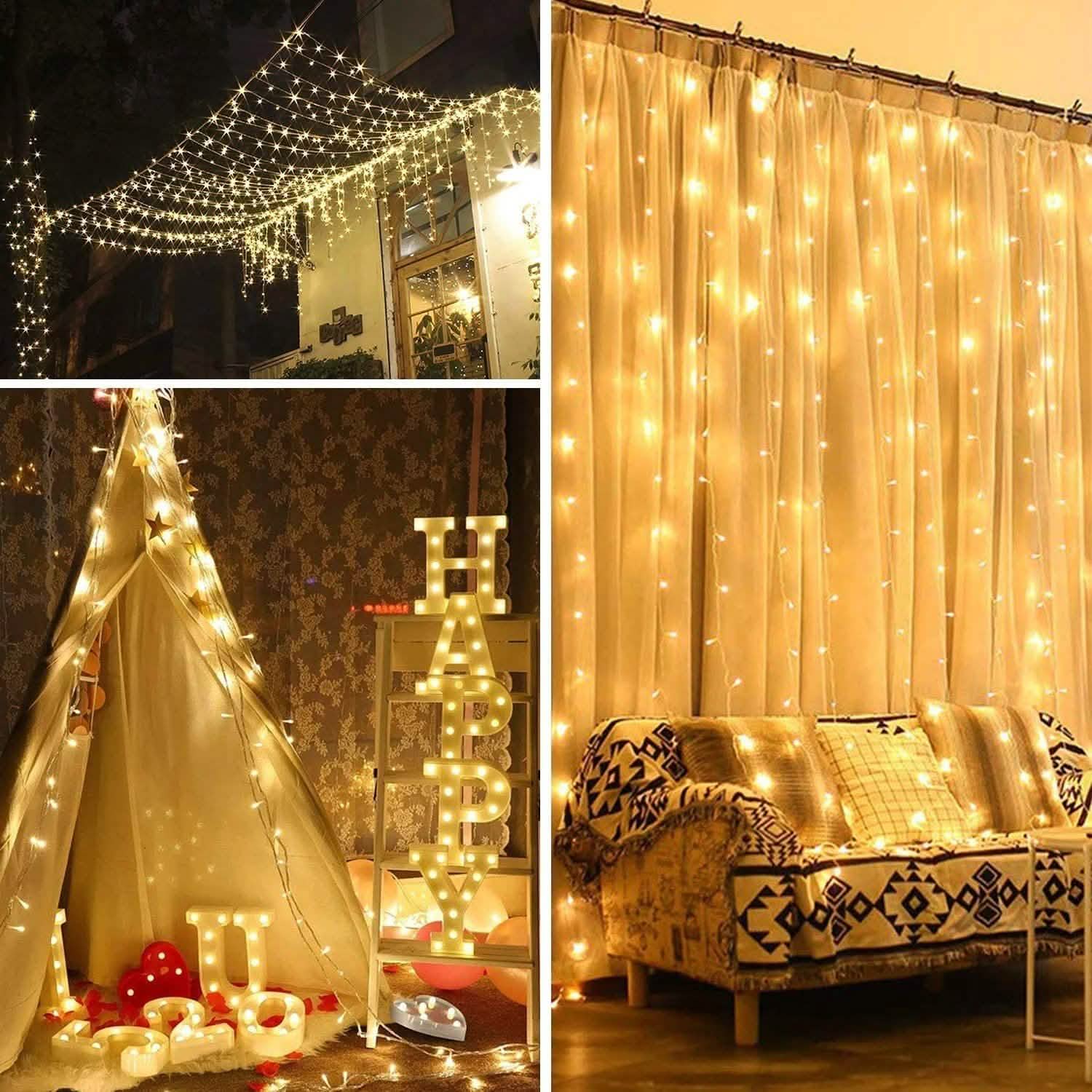 600 LED 9.8 x 19.6 FT. LED Curtain Lights with 8 Light Modes and Memory Function