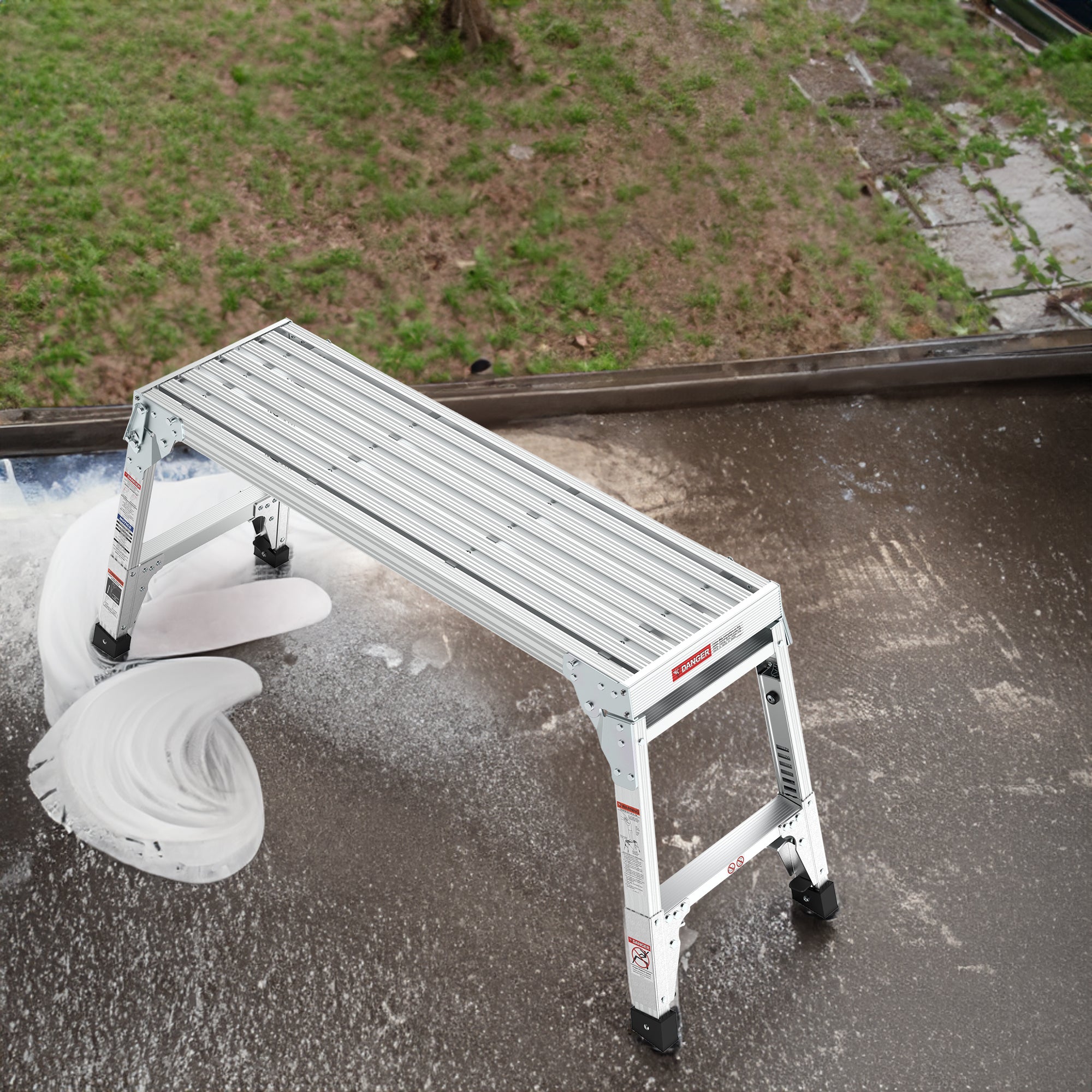 Aluminum Work Platform Large Size Step Stool Folding Portable Work Bench 40" Width Telescopic Feet 22" -27.5" Height Adjustable