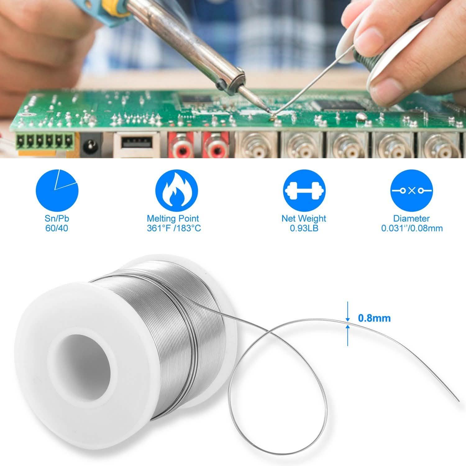60/40 Tin Lead Rosin Core 0.8mm 1.7% Flux Electrical Solder Wire