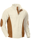 European men's casual stand up collar long sleeved corduroy sweatshirt with pit stripe
