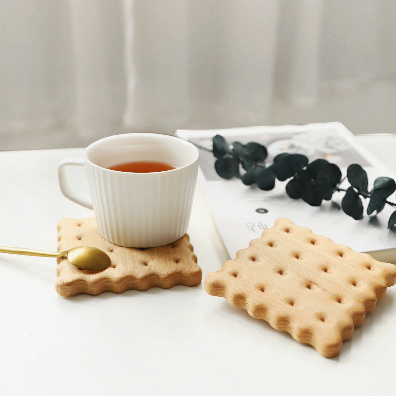 Beech Biscuit Coaster Solid Wood Tea Coaster Mug Coffee Coaster Cup Holder Creative Gift