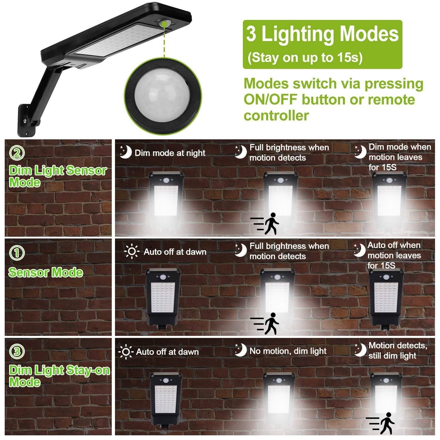 60LEDs Solar PIR Motion Sensor Remote Control Wireless Lamp