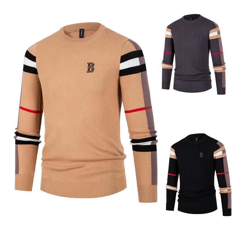Men's Knitted Shirt Men's Thin Style Color blocked Interior Bottom Knitted Shirt Casual Middle Neck
