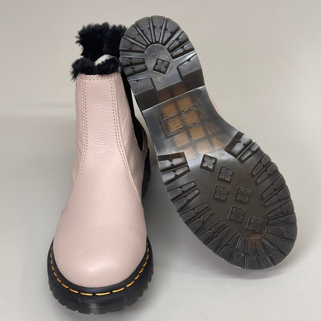 DR MARTENS Leonore Faux Fur-Lined Virgina Leather Boots SZ 9 Vintage Taupe