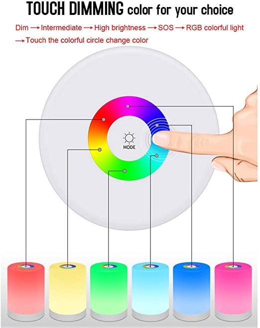 Touch Dimmable Table Lamp, Bedside Table Lamp, LED Night Light with Color Changing Portable for Living Room Bedroom