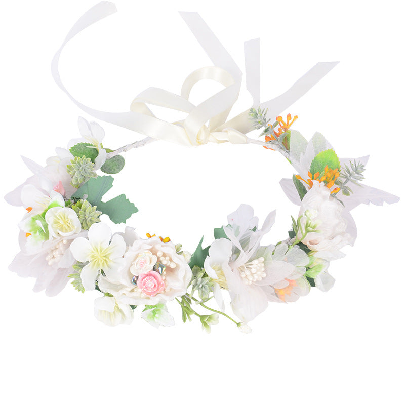 Korean style super fairy bride headdress simulation flower green leaf hair accessory sweet girl Hanfu wedding headdress wreath